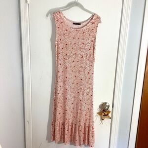 YALA WOMAN SIZE 4 MAXI KNIT DRESS VISCOSE FLORAL WHITE CARAMEL RUFFLE